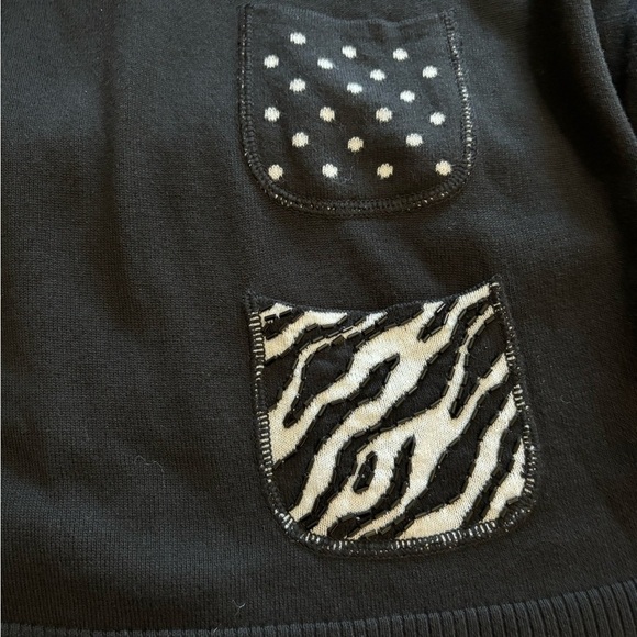 Quacker Factor‎ Black Sweater With Zebra Print Accents Short Sleeve Sz3X Cotton - Picture 6 of 14